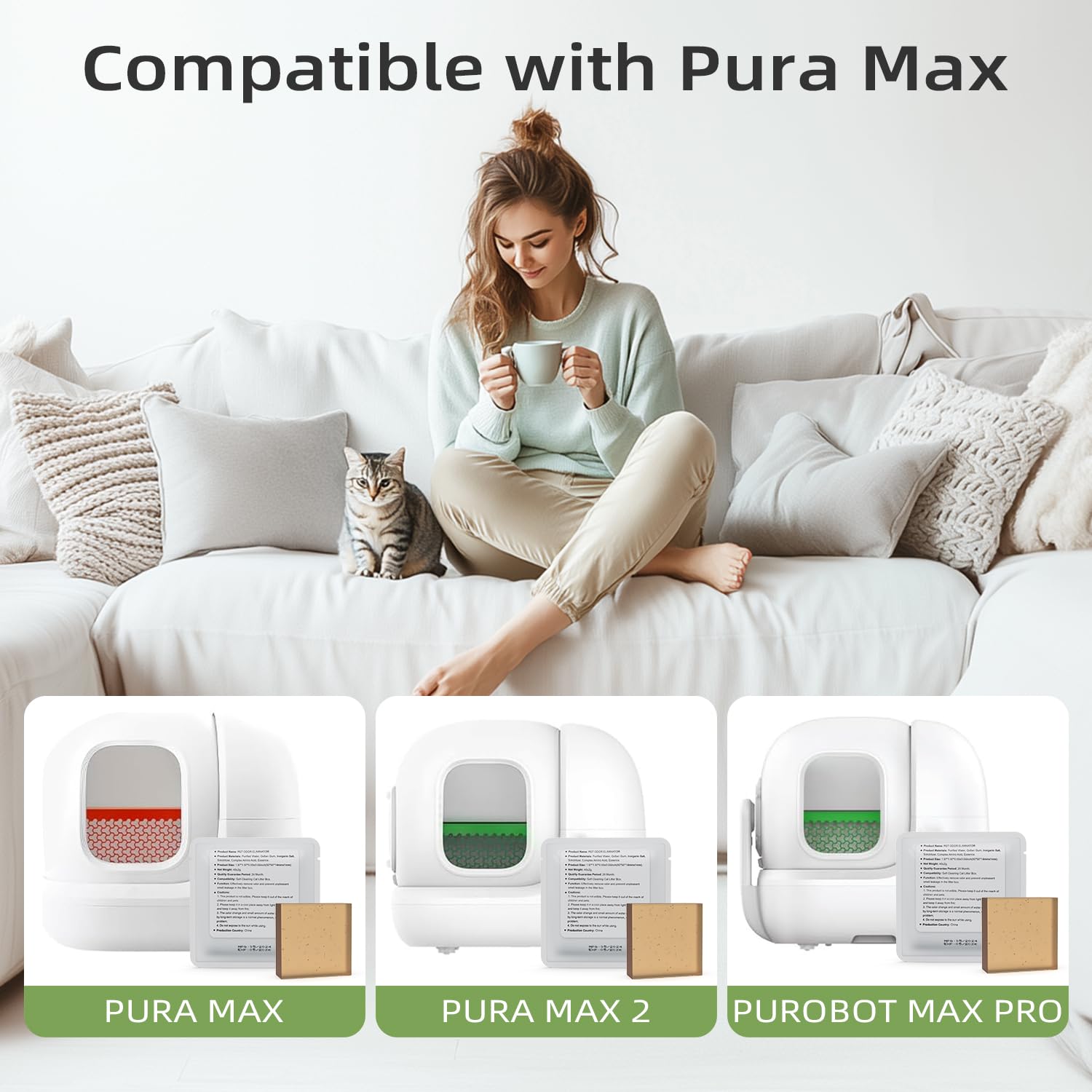 Waatoos Pura Max litter box setup demonstrates on-device odor control.