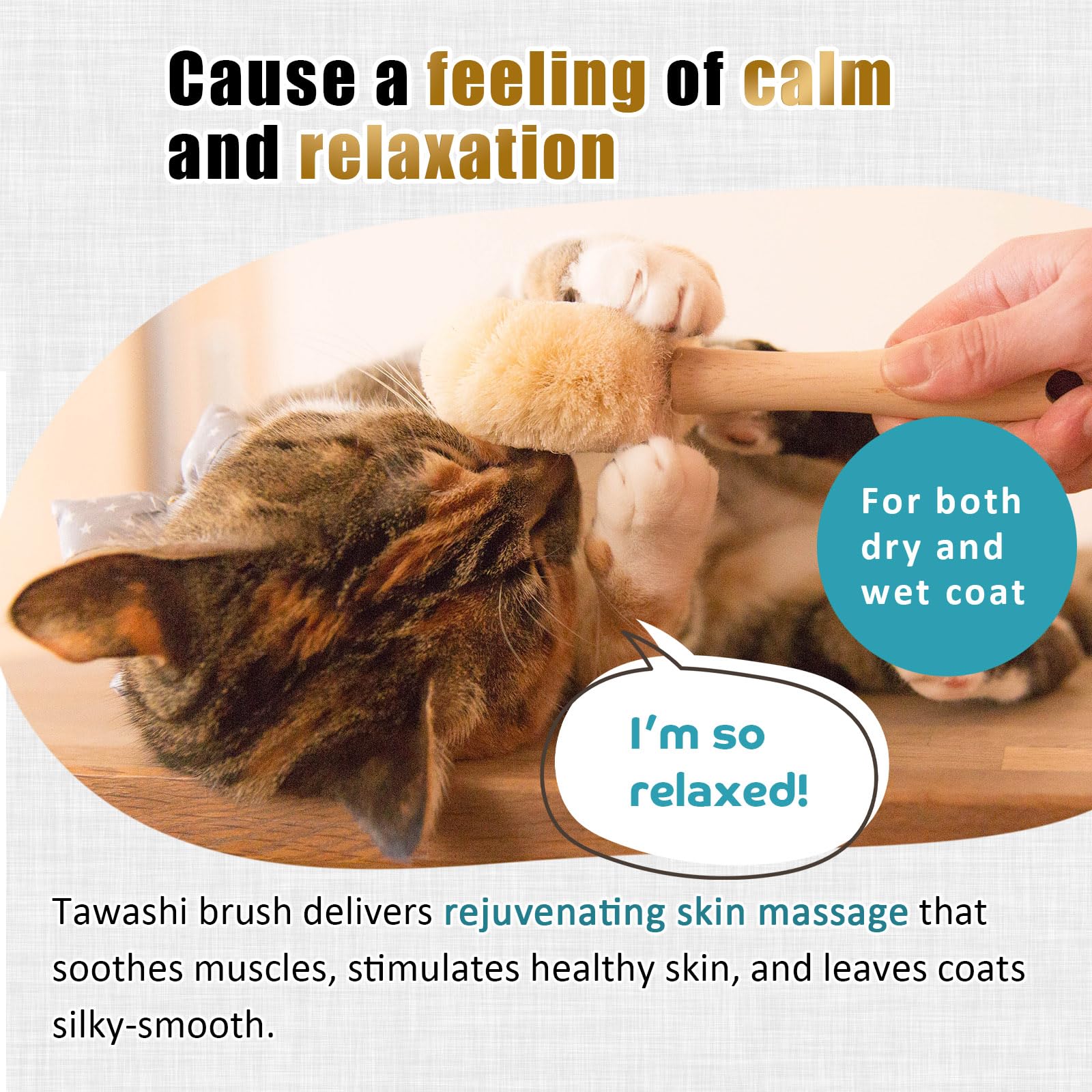 Wablade Relaxing Cat Grooming Brush cat-purring use demonstrates stress-free massage.