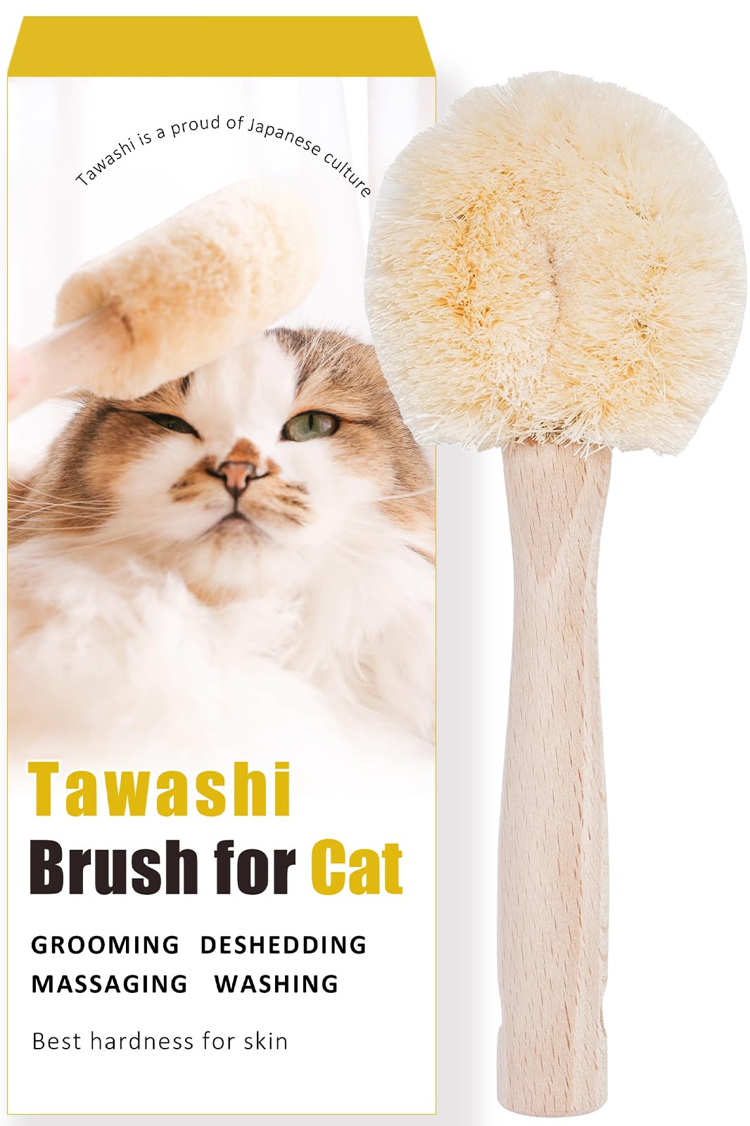 Wablade Relaxing Cat Grooming Brush closeup showing gentle massage with tawashi fibers