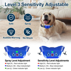 Wacnem Citronella Bark Collar 2-Pack blue indicator lights show current sensitivity levels.