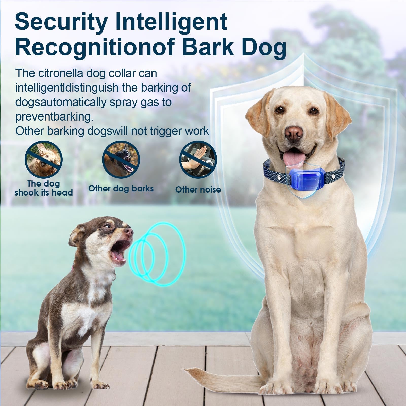 Wacnem Citronella Bark Collar 2-Pack blue side view highlights adjustable strap for all sizes.