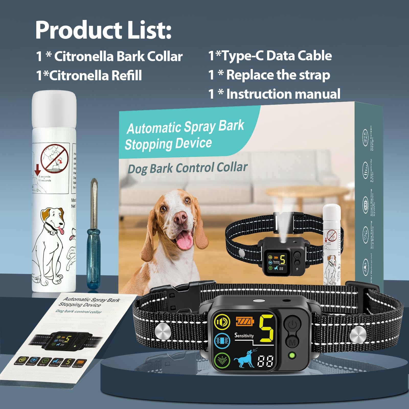 Wacnem Citronella Bark Collar worn by dog during daily walk