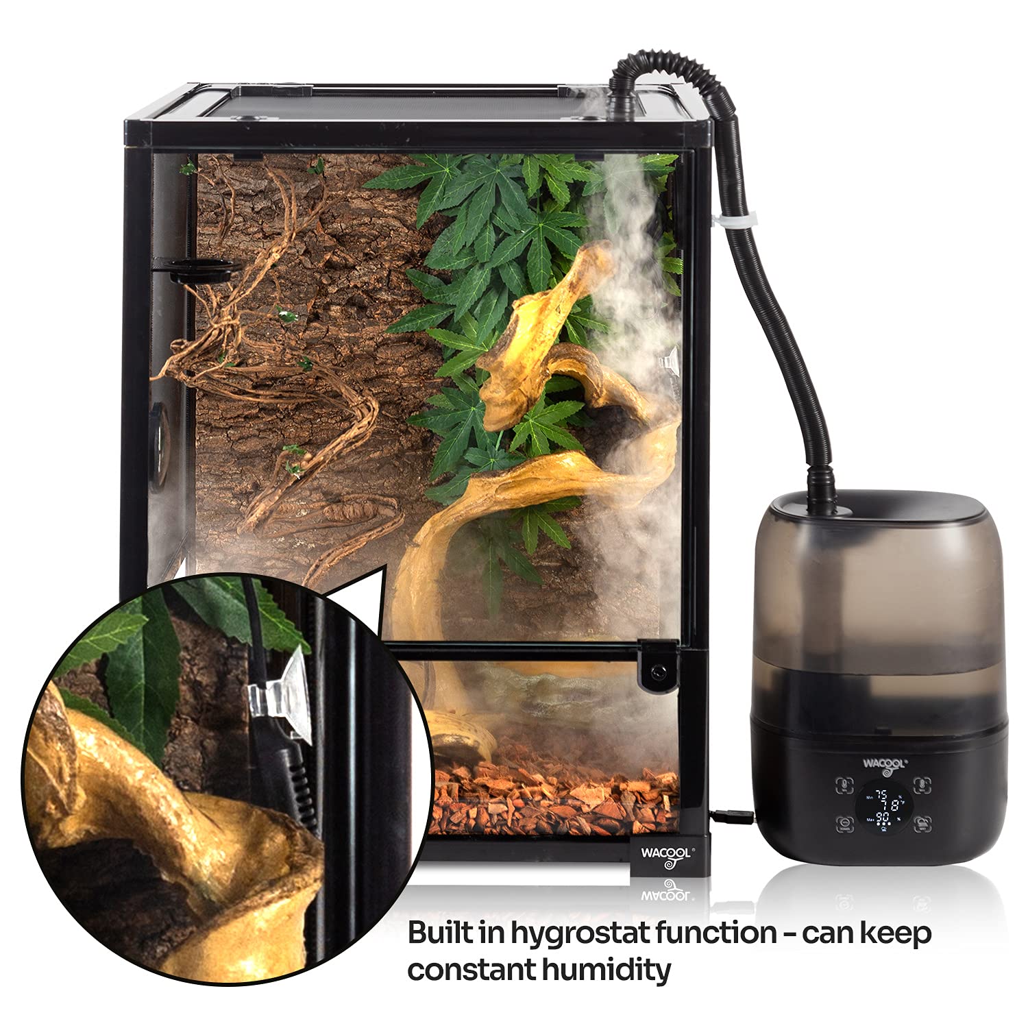 WACOOL fogger includes suction cups to fix tubing for stable mist