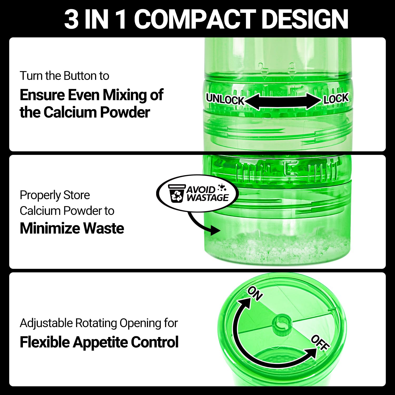 WACOOL TERRA cricket calcium mixer compact size enables portable on-the-go use.