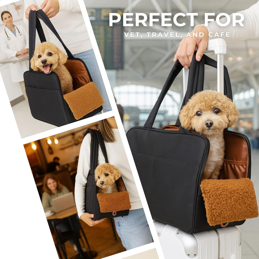 Wagfur Black Dog Purse Carrier multiple pockets for essentials on travel.