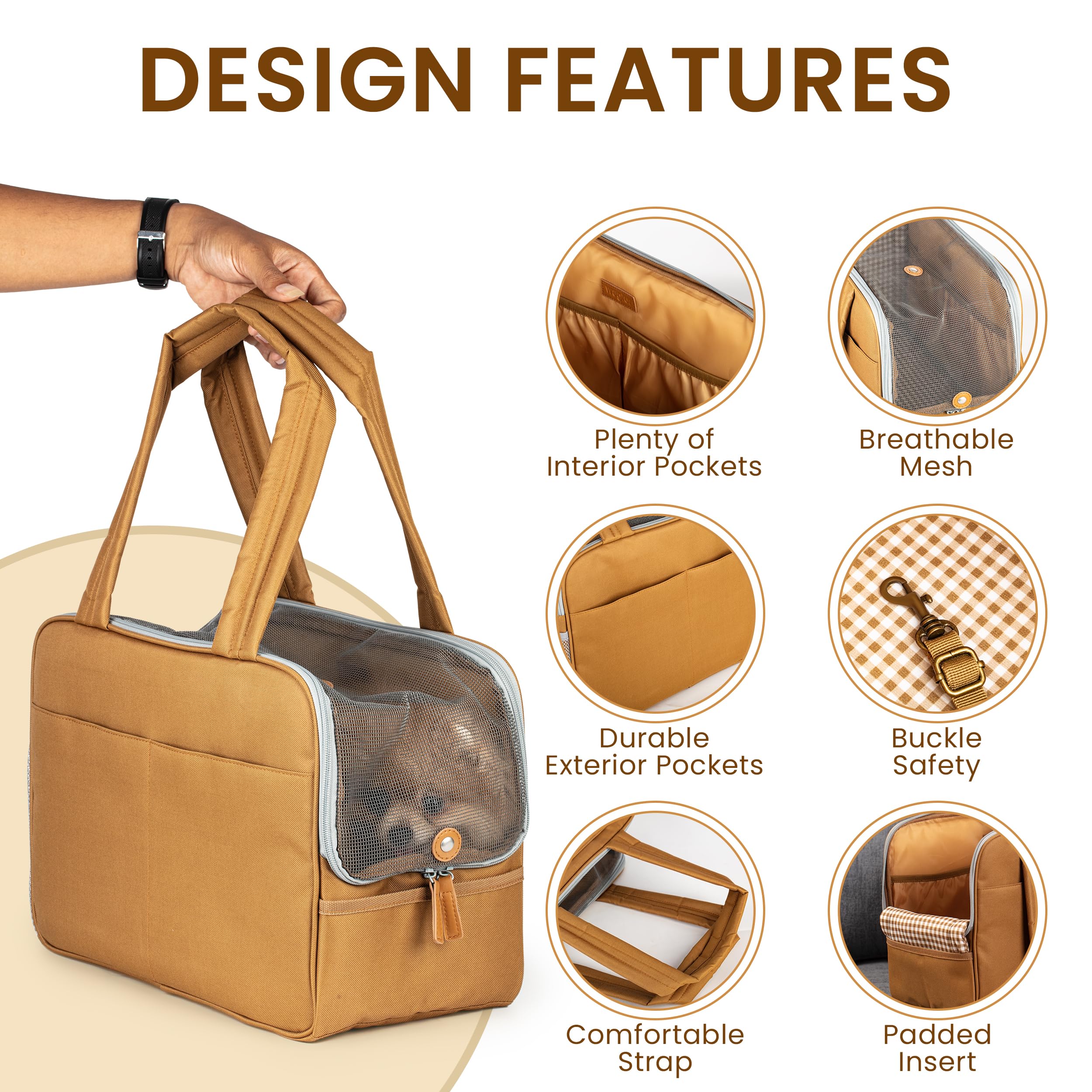 Wagfur dog purse interior harness clip keeps small dogs secure.