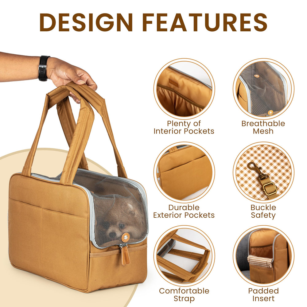 Wagfur dog purse interior harness clip keeps small dogs secure.