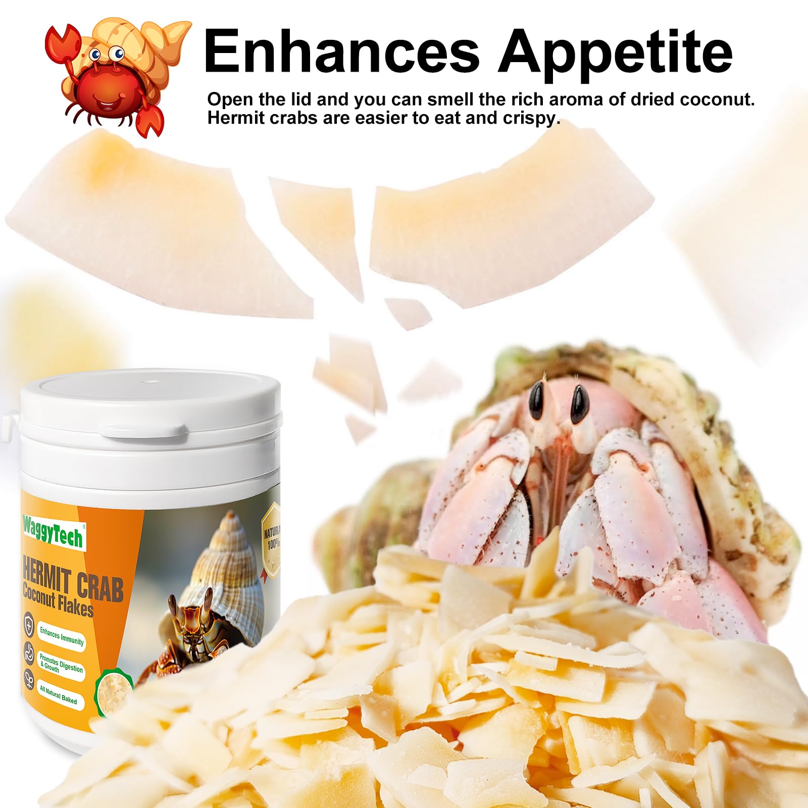 WaggyTech Hermit Crab Food easy-digestibility texture suggesting gentle digestion.