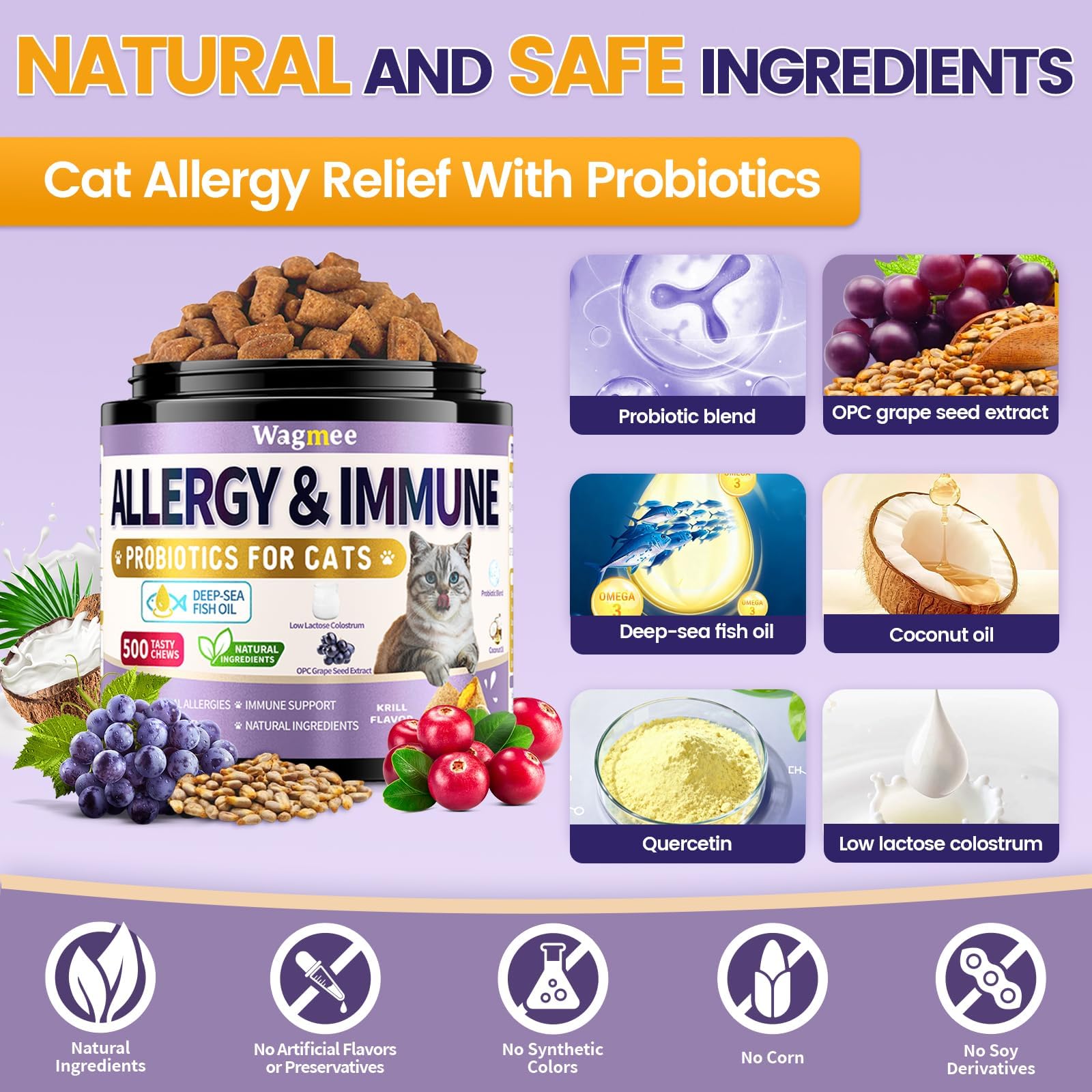 Wagmee Cat Allergy Relief creamy center texture helps picky eaters accept supplements.