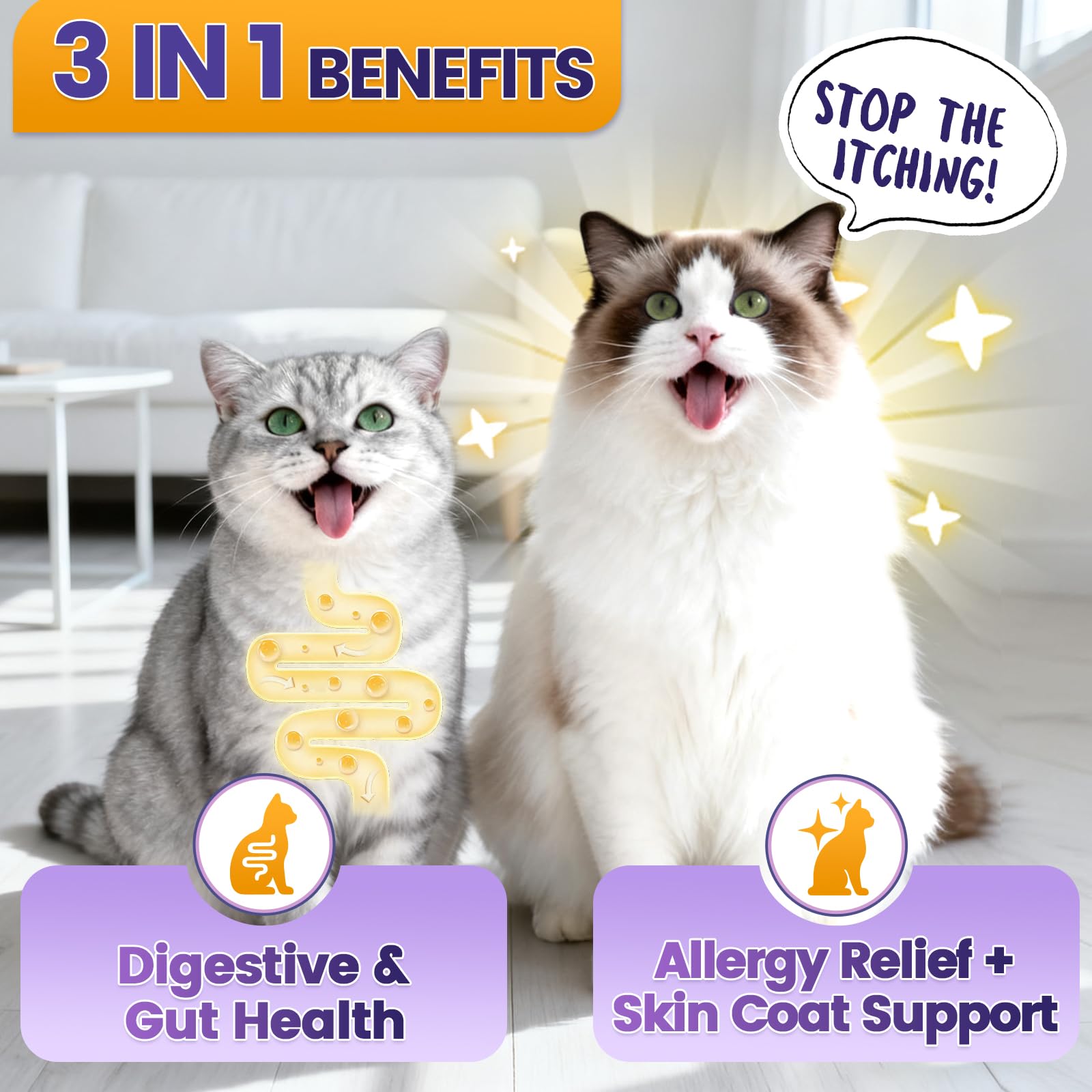 Wagmee Cat Allergy Relief omega-3 fish oil nourishes skin and coat shine.
