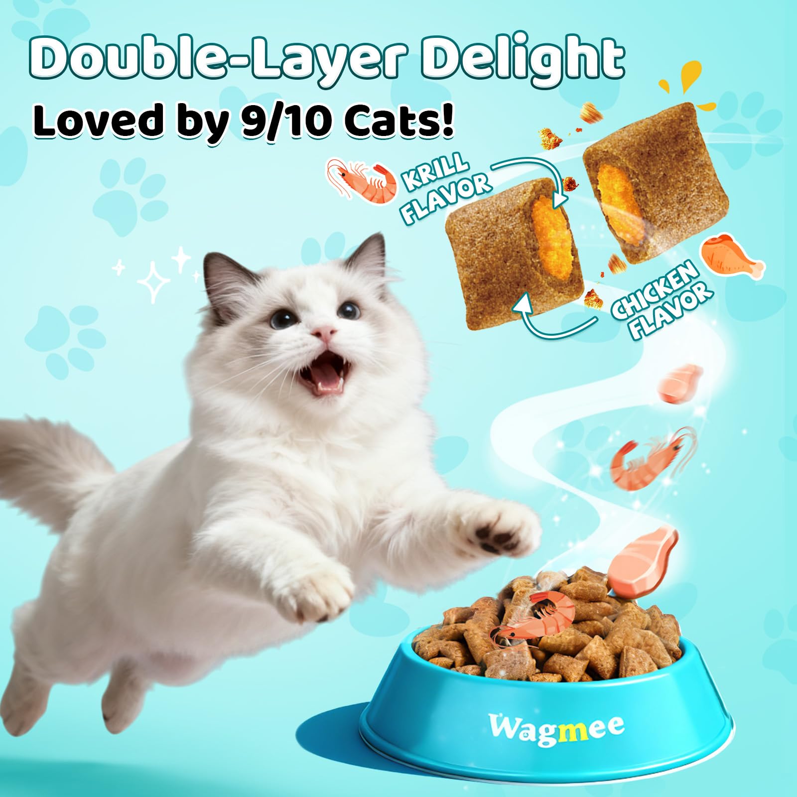 Wagmee Cat Calming Treats krill center close-up reveals dual-texture calming appeal