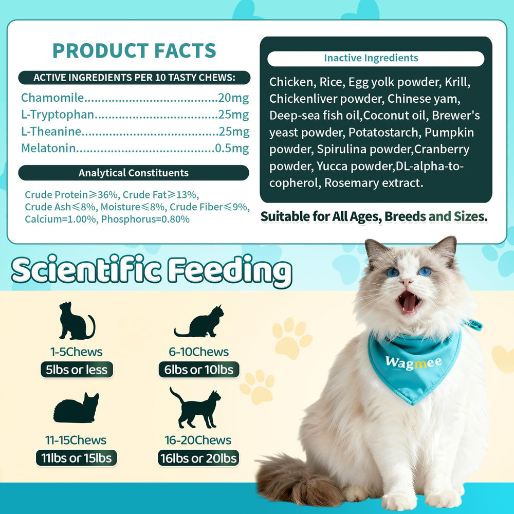 Wagmee Cat Calming Treats vet-visit scene implies reduced stress during appointments