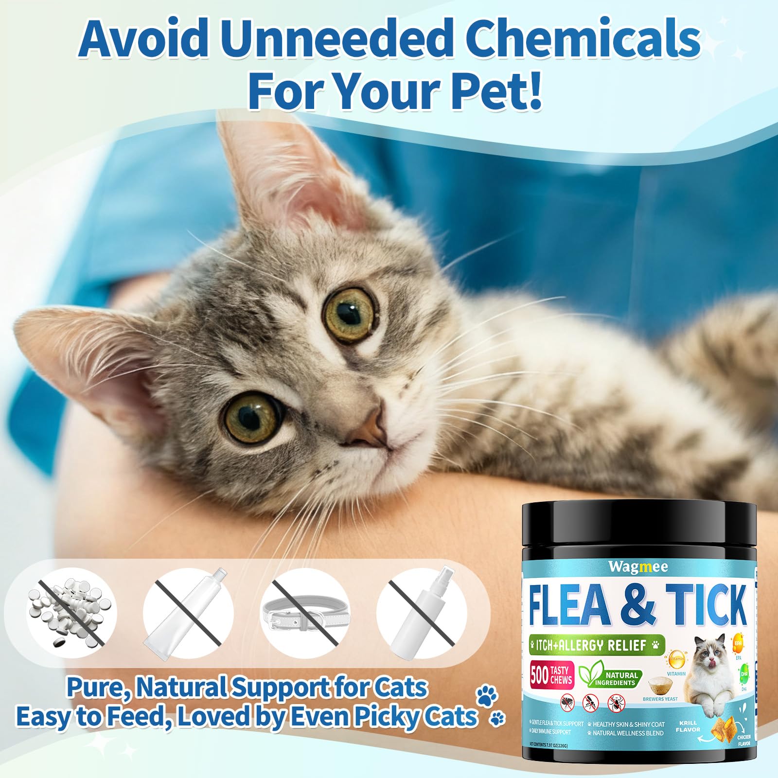 Wagmee Chicken-Krill flavor aids picky eaters in daily routine.