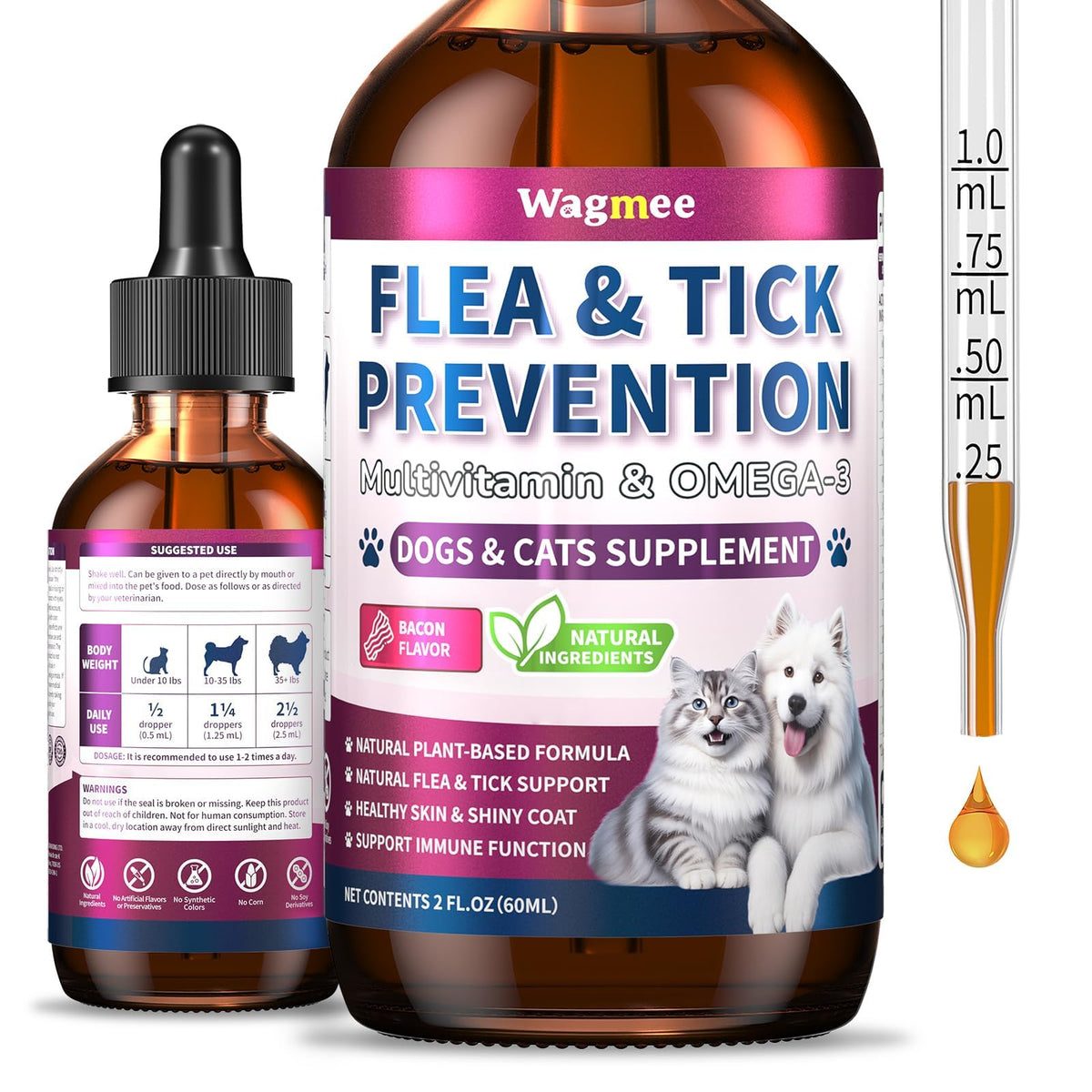 Wagmee flea & tick drops bottle prepared for daily pet care.