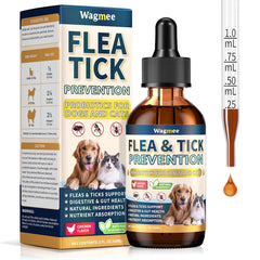 Wagmee flea tick support bottle with chicken flavor for easy daily dosing.