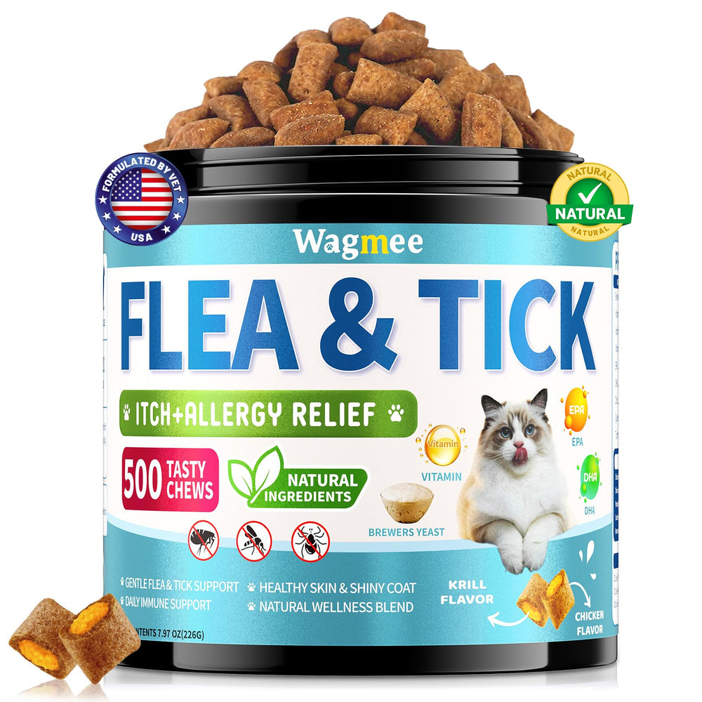 Wagmee Natural Cat Flea Chew-Chicken-Krill Flavor for tasty daily flea and tick support.