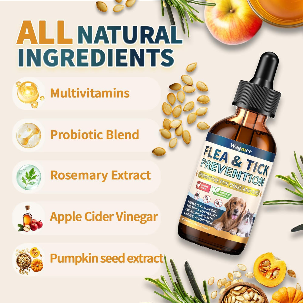 Wagmee probiotic flea drops dropper ready for gut-friendly administration.