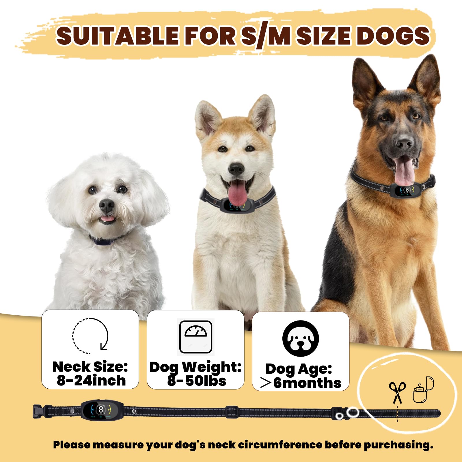 Wagnation bark collar closeup highlights compact design for small to medium dogs.