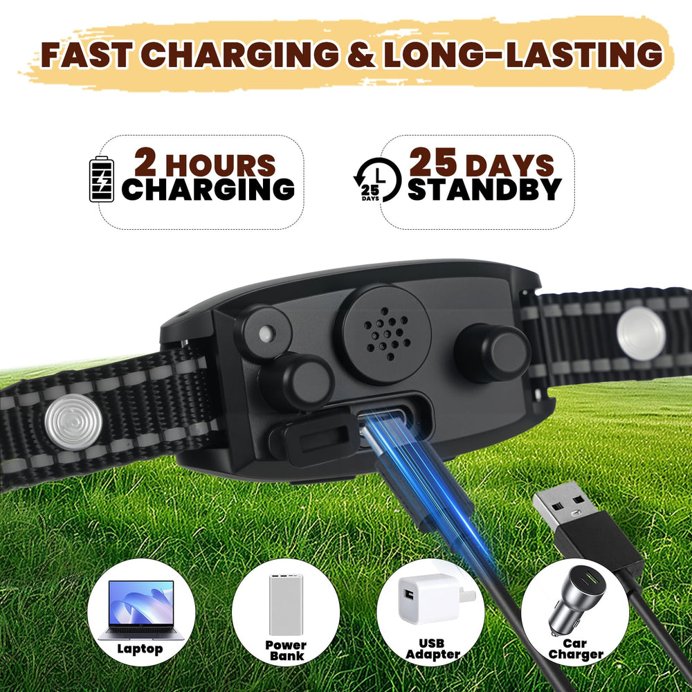 Wagnation bark collar on charging with USB-C port ready for quick recharging.