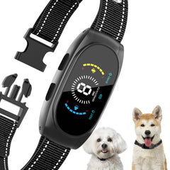 Wagnation Smart Auto Dog Bark Collar on a dog's neck shows humane training with beep and vibration.