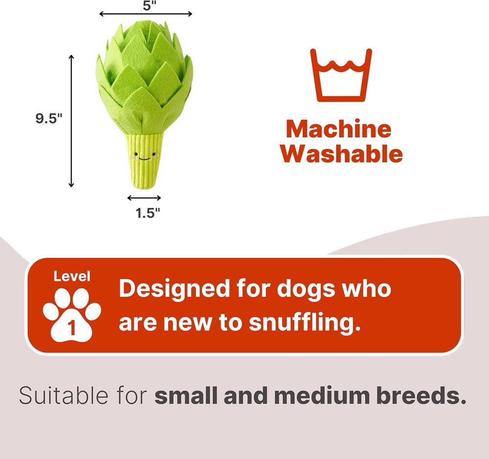 Wagorific Artichoke Snuffle Toy suitable for dogs of all sizes and breeds