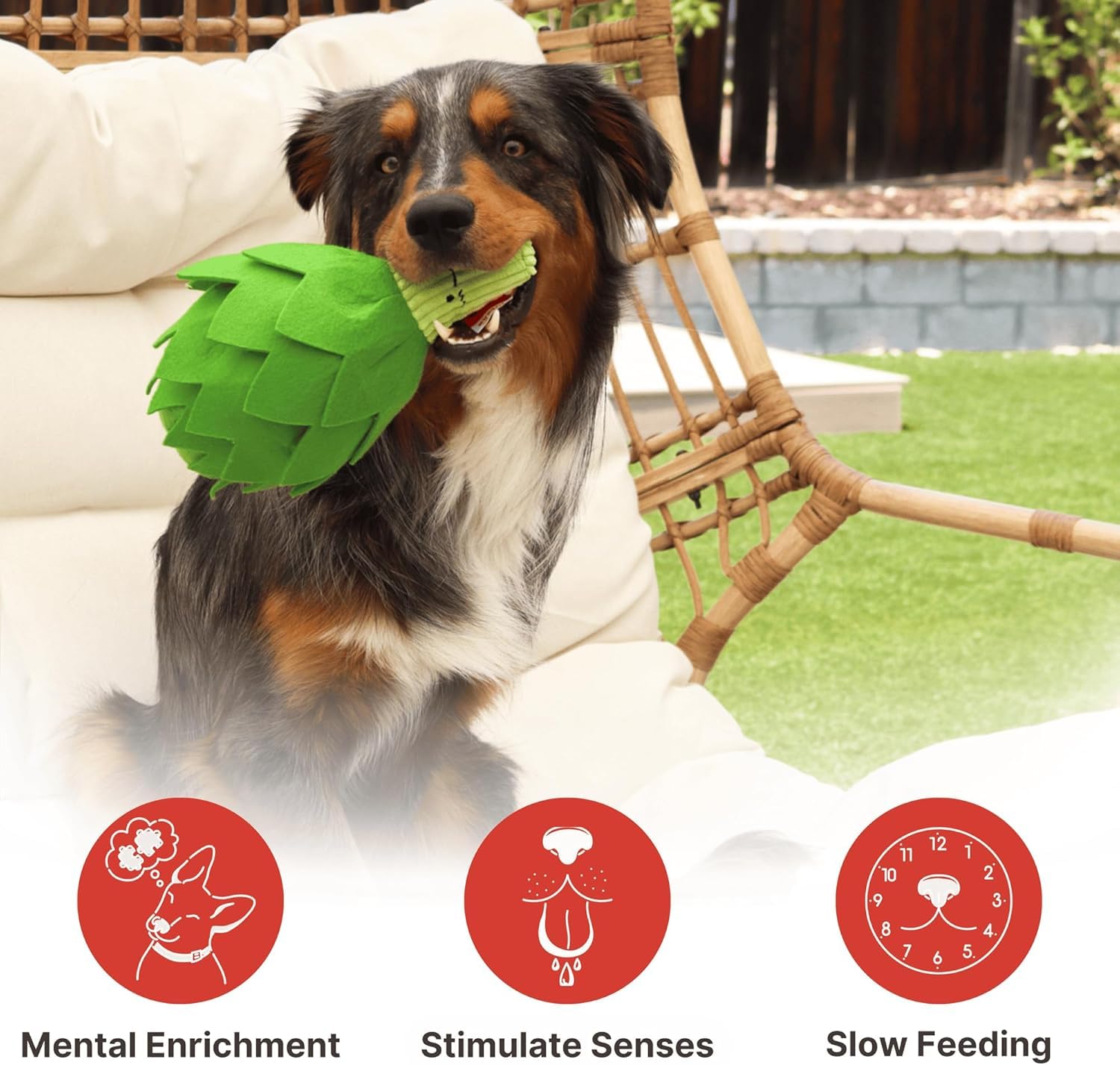 Wagorific Artichoke Snuffle Toy made from recycled materials for eco-friendly enrichment