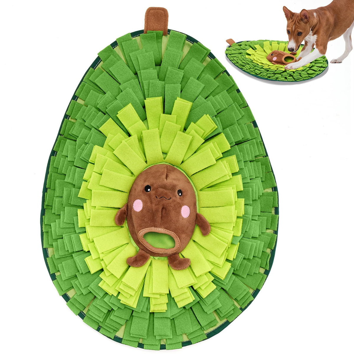 Wagorific Snuffle Mat Avocado Pal XXL front view supports slow feeding and enrichment.