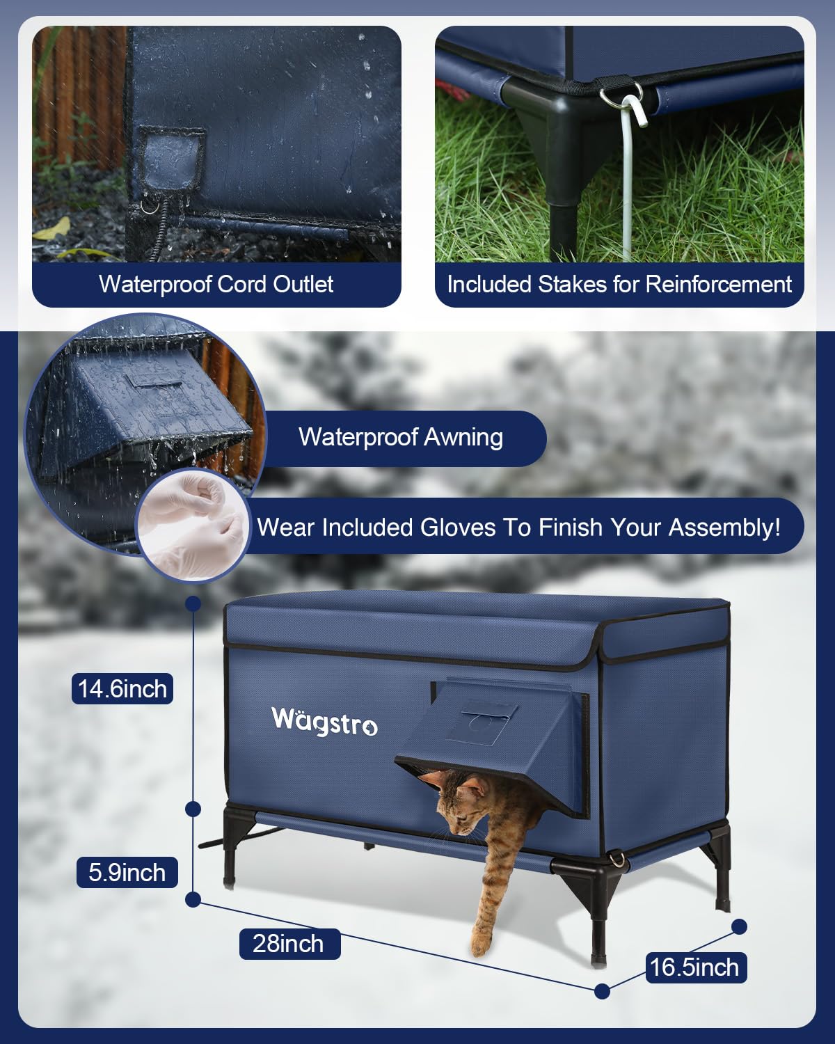 Wagstro 6-inch elevated outdoor cat shelter stays dry and elevated from ground.