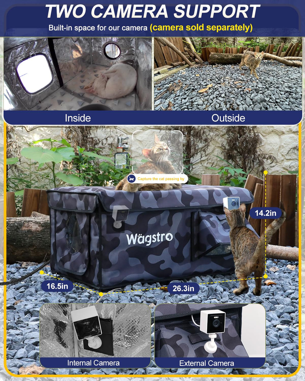 Wagstro black camo heated shelter folds flat for easy transport.