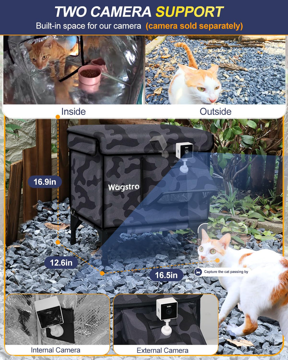 Wagstro heated cat house size options image shows room for cats of all sizes
