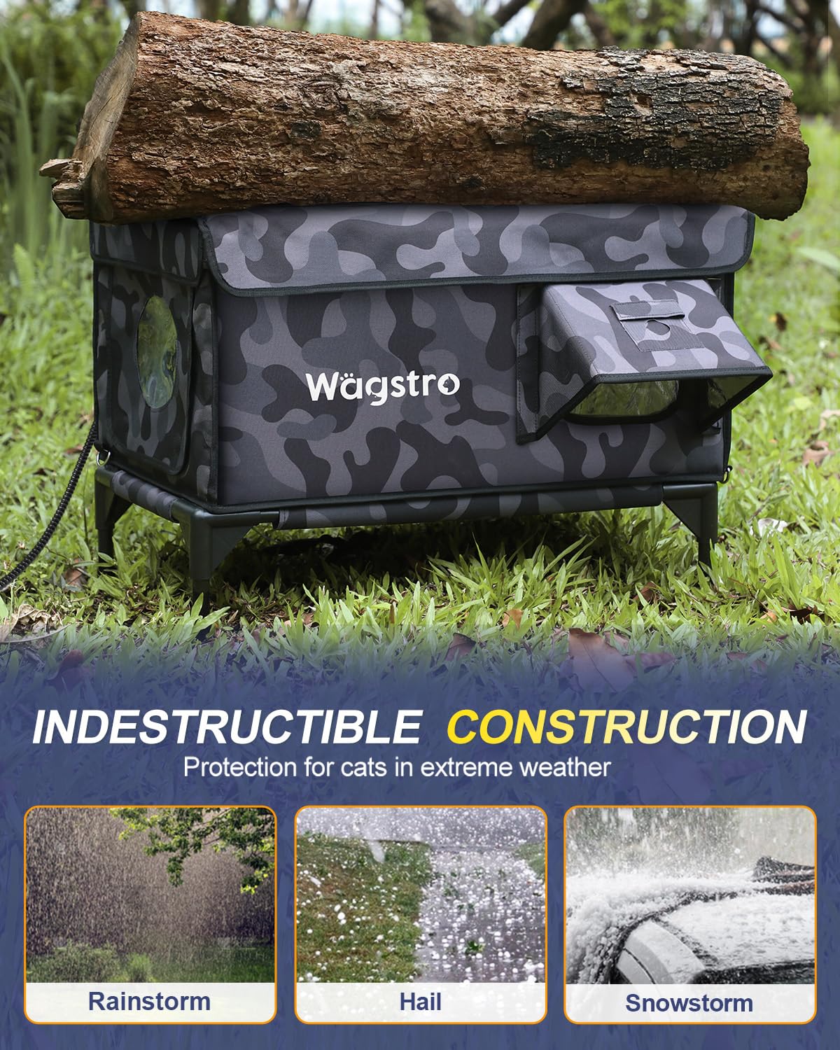 Wagstro cat shelter waterproof eaves emphasizes rain protection and interior dryness