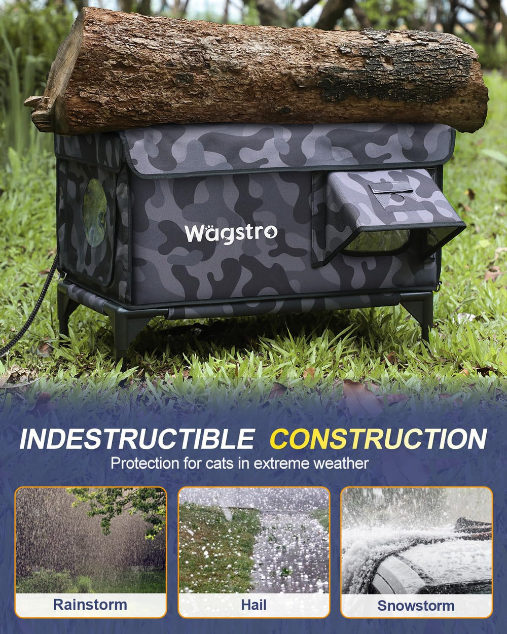 Wagstro cat shelter waterproof eaves emphasizes rain protection and interior dryness