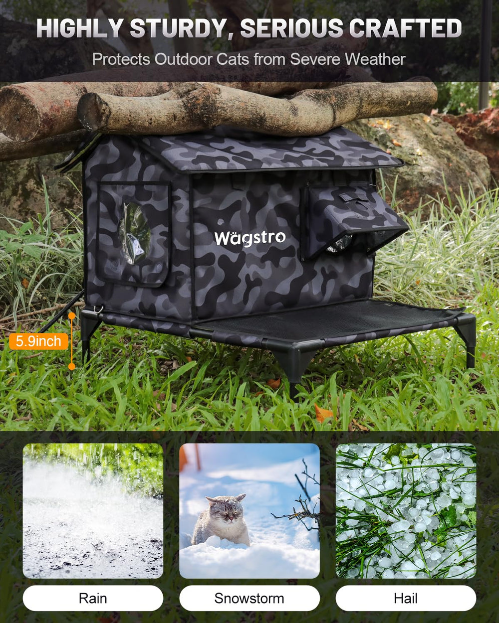 Wagstro elevated cat shelter base—raised design keeps paws clean and dry.