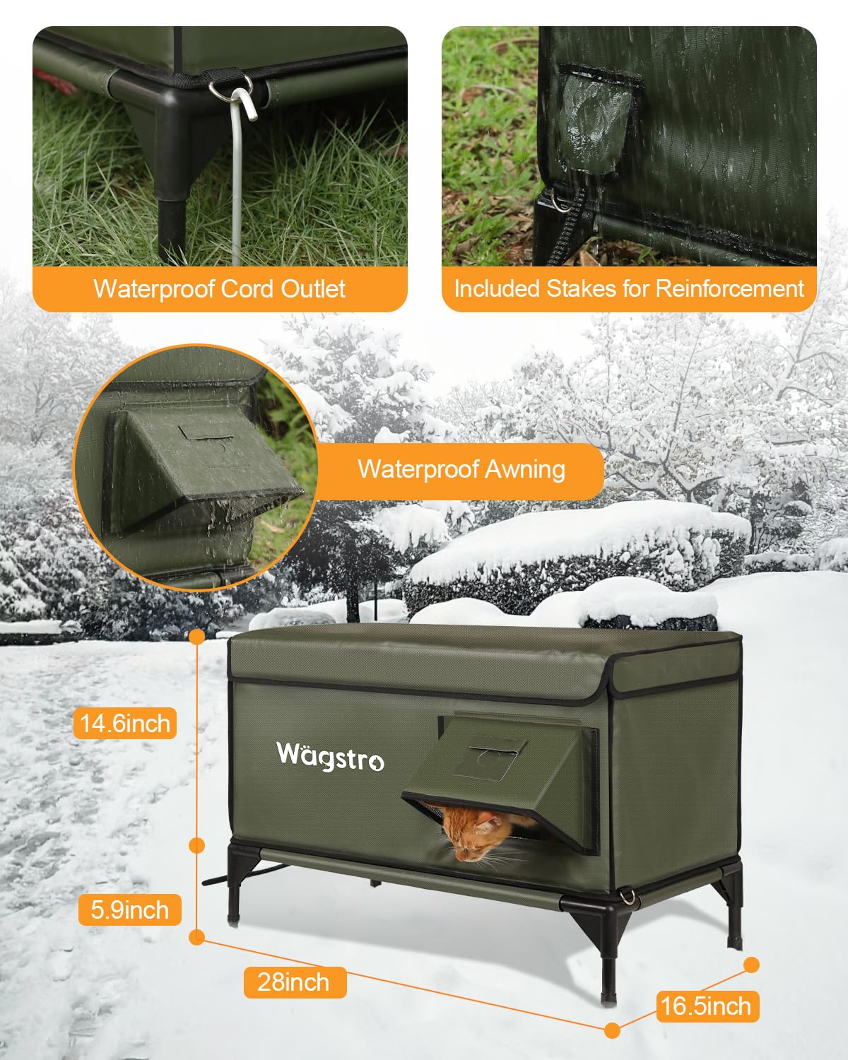 Wagstro escape door feature with secure hatch for predator protection and feline safety.
