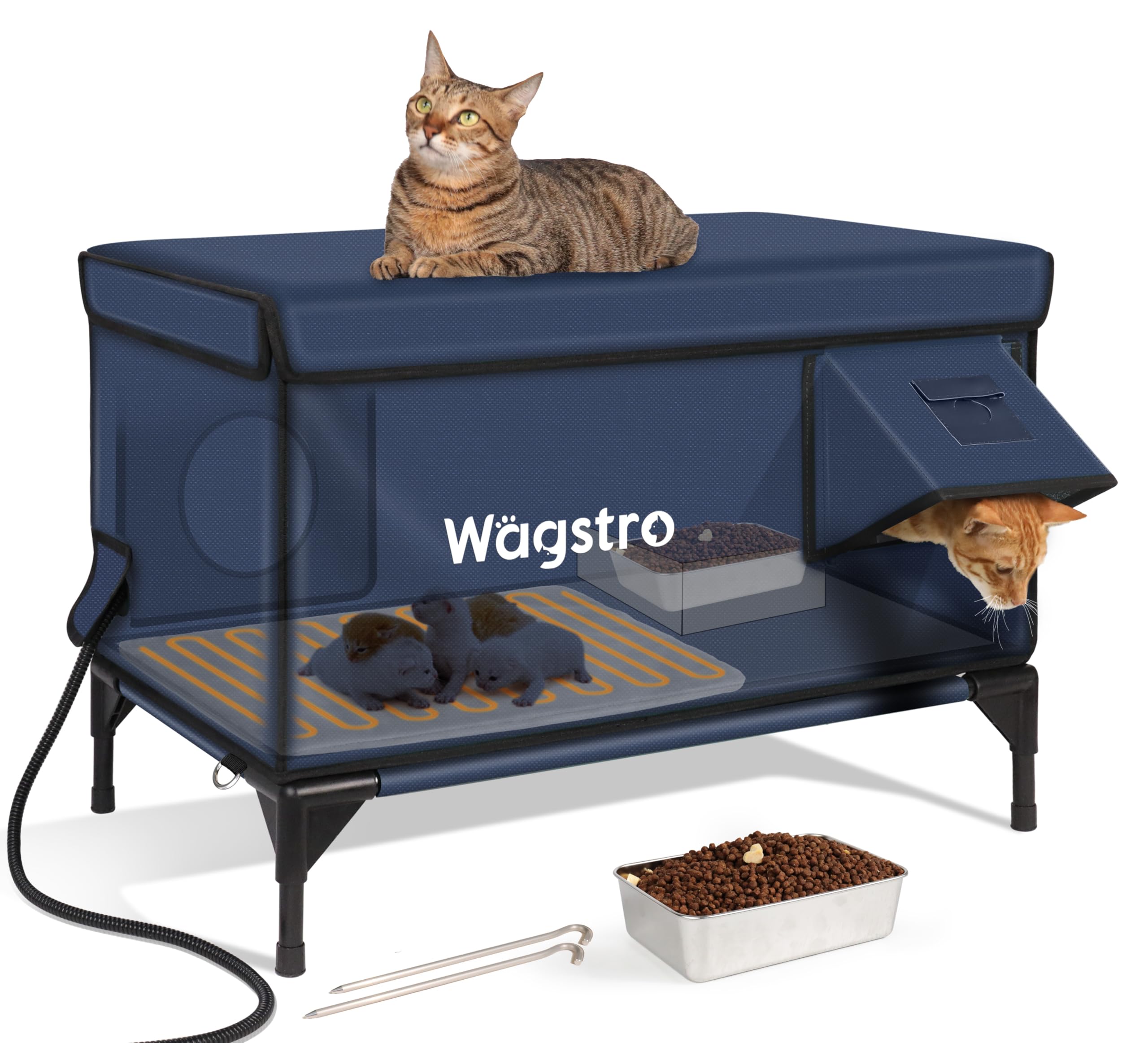 Wagstro ex-large heated cat shelter outside offers durable weatherproof protection.