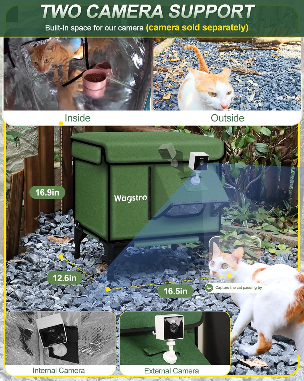 Wagstro heated cat house assembled in garden illustrates quick setup and use