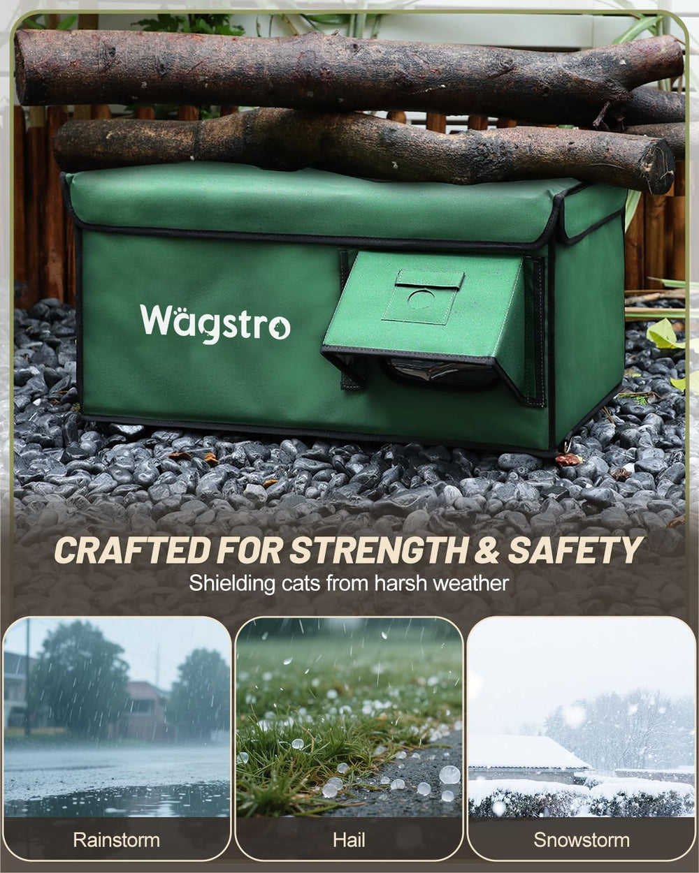 Wagstro heated cat house monitoring-camera-ready supports inside-outside viewing option.