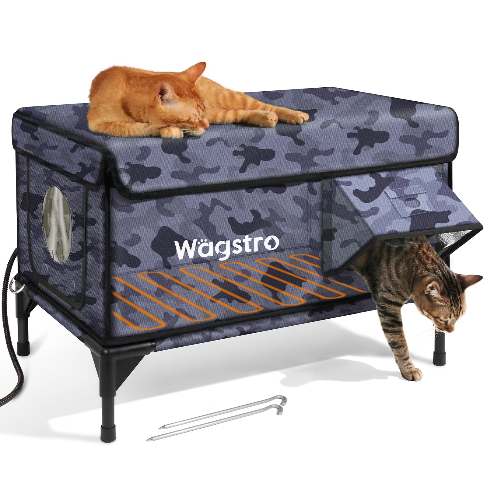 Wagstro heated cat house outdoors with warming pad providing fast cozy warmth