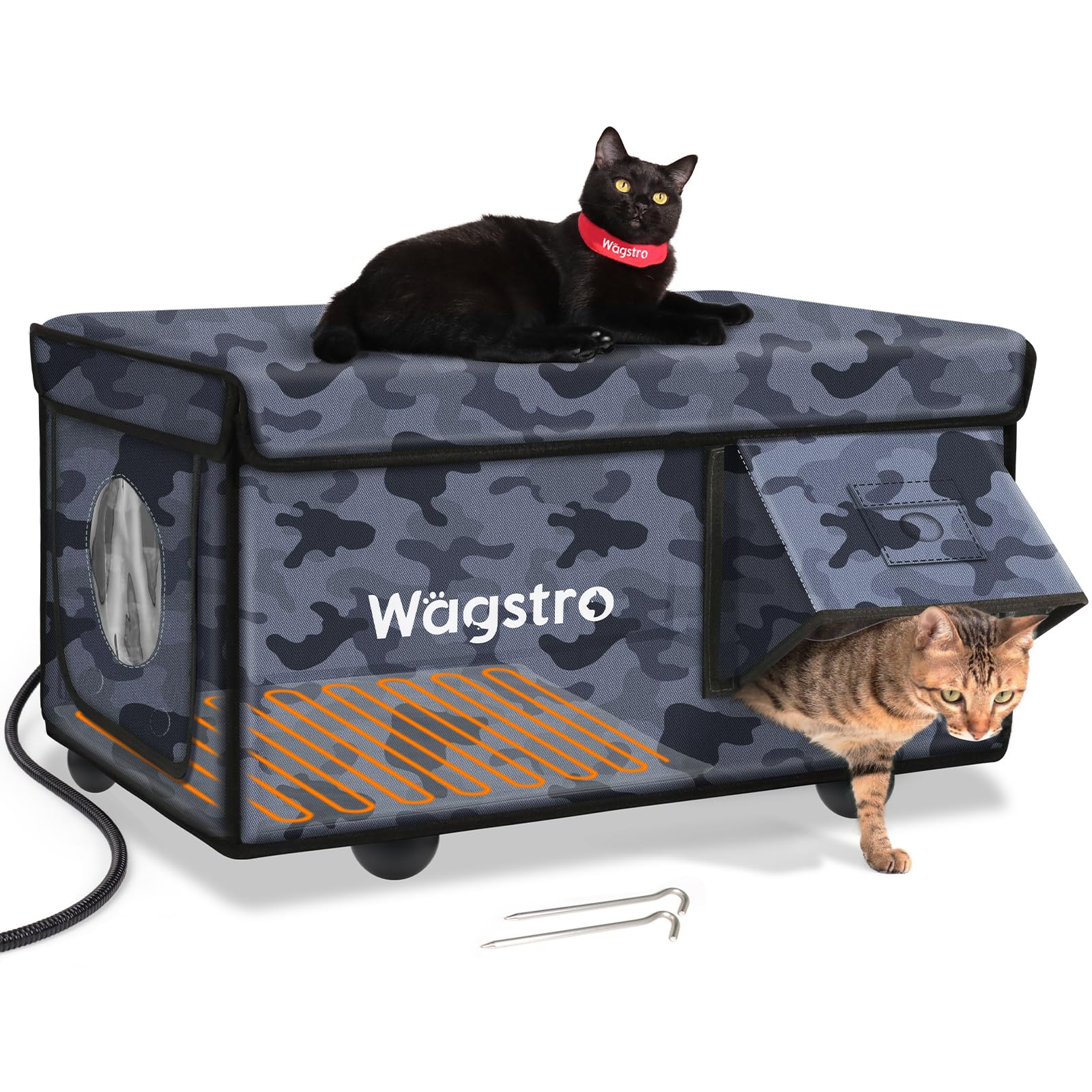 Wagstro heated cat house outdoor with snowproof shell keeps cats warm in winter.