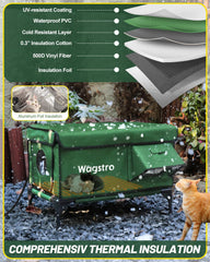 Wagstro heated cat house waterproof fabric close-up demonstrates all-weather protection against rain