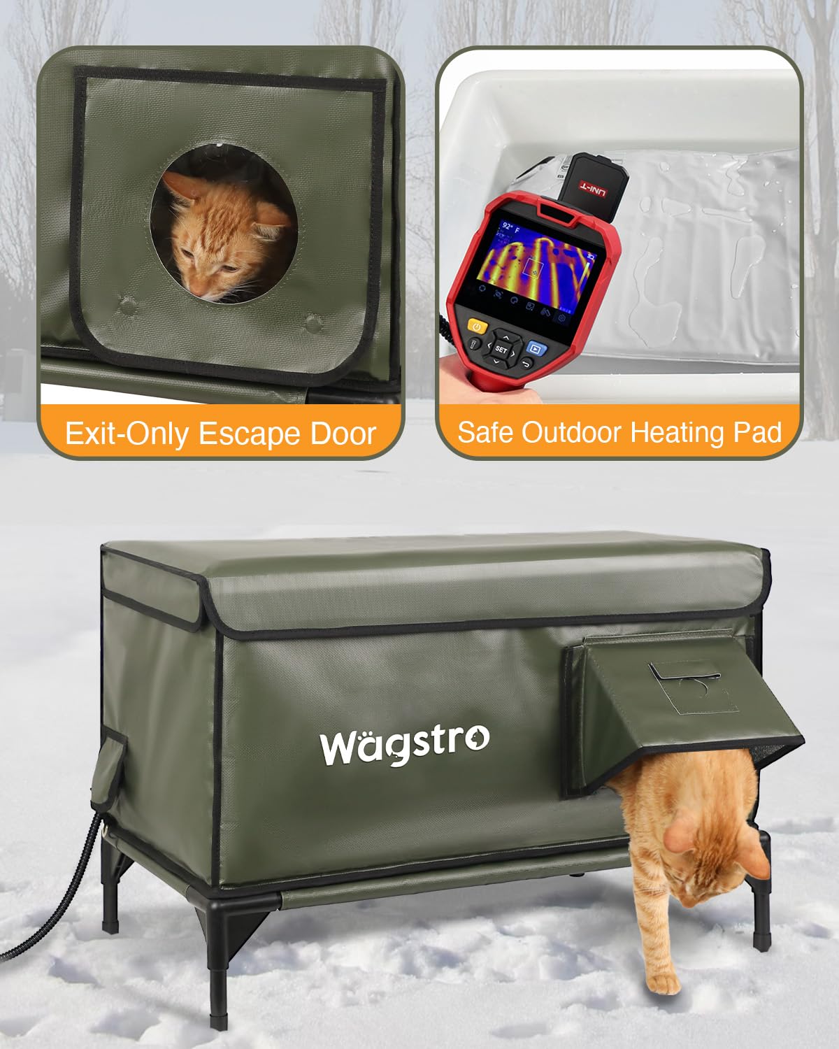 Wagstro olive-green weatherproof materials closeup highlighting durable insulated construction.