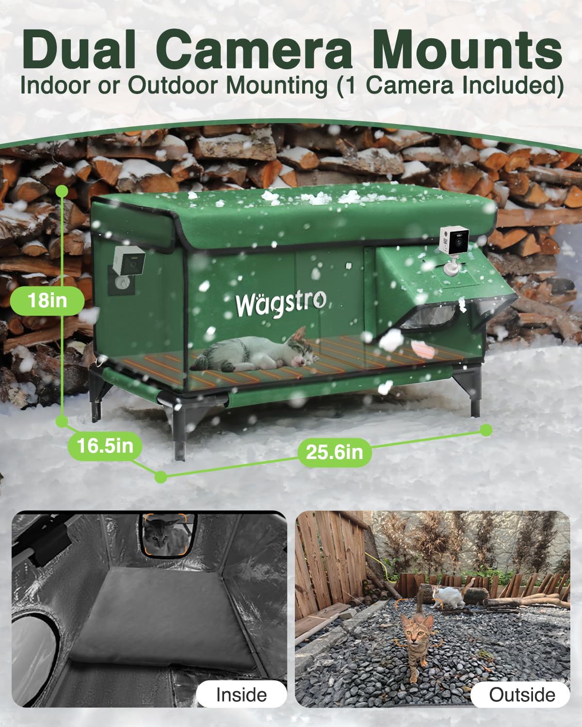 Wagstro outdoor shelter features waterproof roof and raised base to keep cats dry.