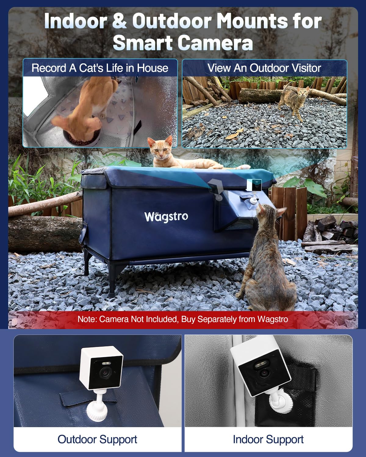 Wagstro weatherproof insulated cat house highlights five-layer fabric for cold-season warmth.