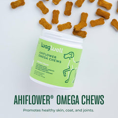WagWell Ahiflower Omega Chews chicken flavor close-up highlights tasty, dog-friendly treat