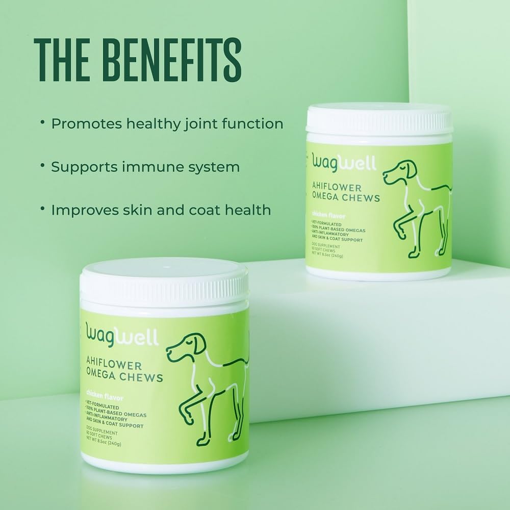 WagWell Ahiflower Omega Chews packaging front showcasing USA-made vet-formulated product
