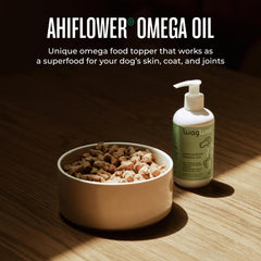 WagWell Ahiflower Omega Oil pump dispensing for easy dosing and mobility support.