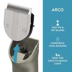 Wahl Arco battery pack enables cordless grooming anywhere.