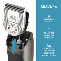 Wahl Bravura 5-in-1 blade close-up showing adjustable lengths.