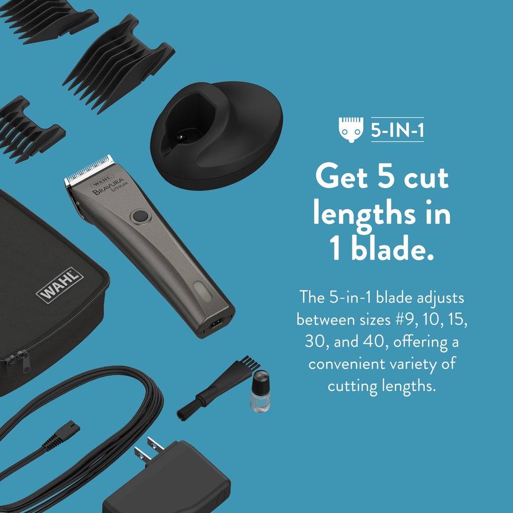 Wahl Bravura clipper accessories included in the kit.