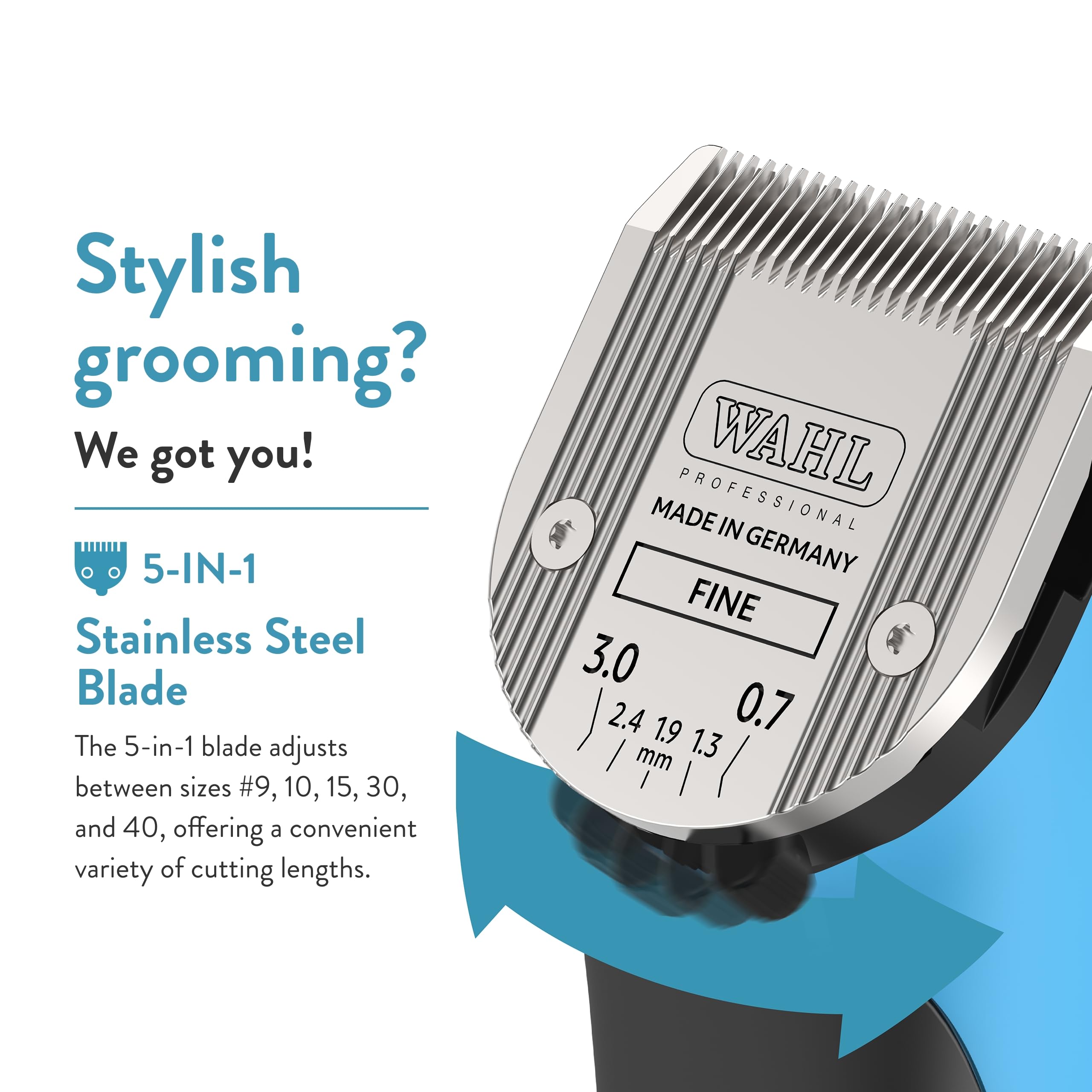 Wahl Bravura cordless operation demonstrates freedom to groom anywhere without interruption.